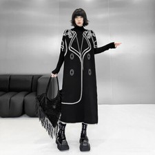 Occident Style Women's Knit Reversible Sweaters Dresses Long Loose Fit Mock Neck