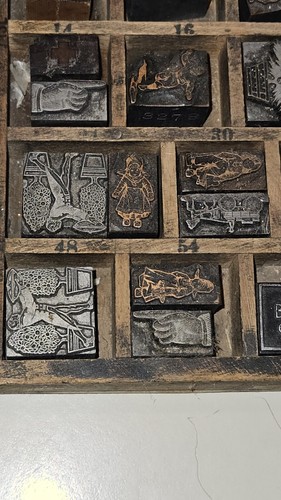 Set of 22 vintage printing letterpress printers block with antique wooden case - Picture 2 of 10