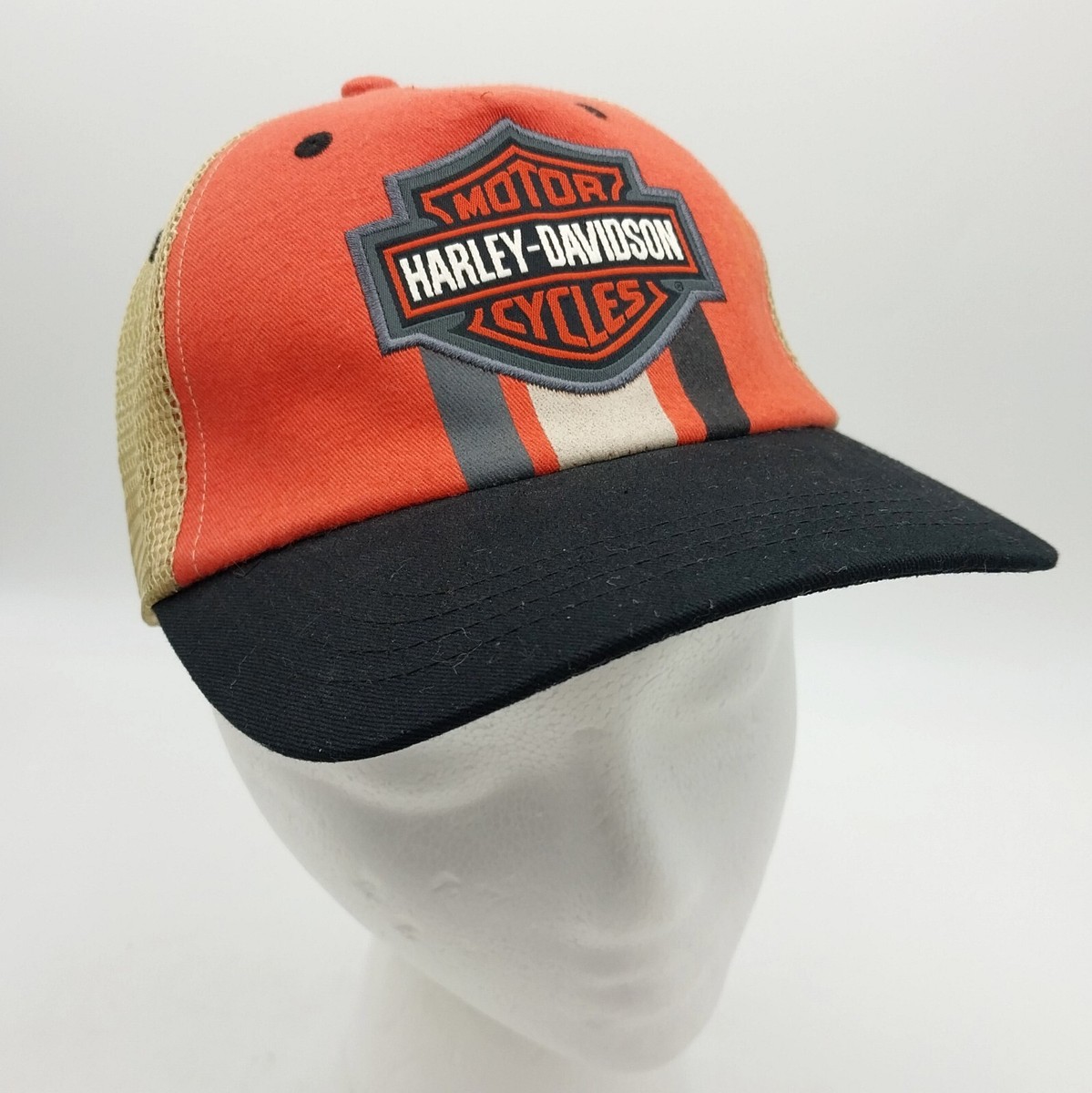 Harley Davidson Motorcycle Orange Black Mesh Baseball Cap  display picture 3