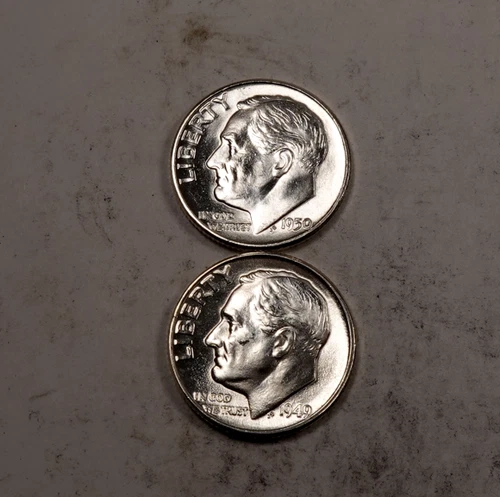 1949 + 1950 Roosevelt Dime Lot * Gem BU * 2 Coin Set * 90% Silver * XDL73