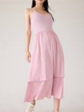 NEW Athleta Elation V-neck Hybrid Dress Rose Pink Long Sz Small