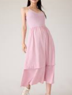 NEW Athleta Elation V-neck Hybrid Dress Rose Pink Long Sz Small