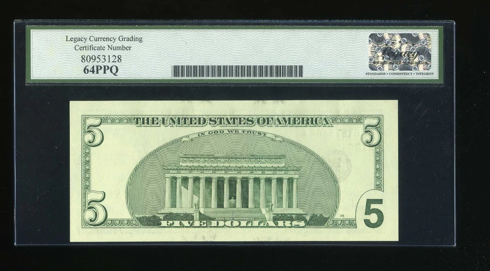 DBR 2003-A $5 San Francisco Fr. 1991-L Legacy 64 PPQ Serial FL57678364A - Image 2 of 2