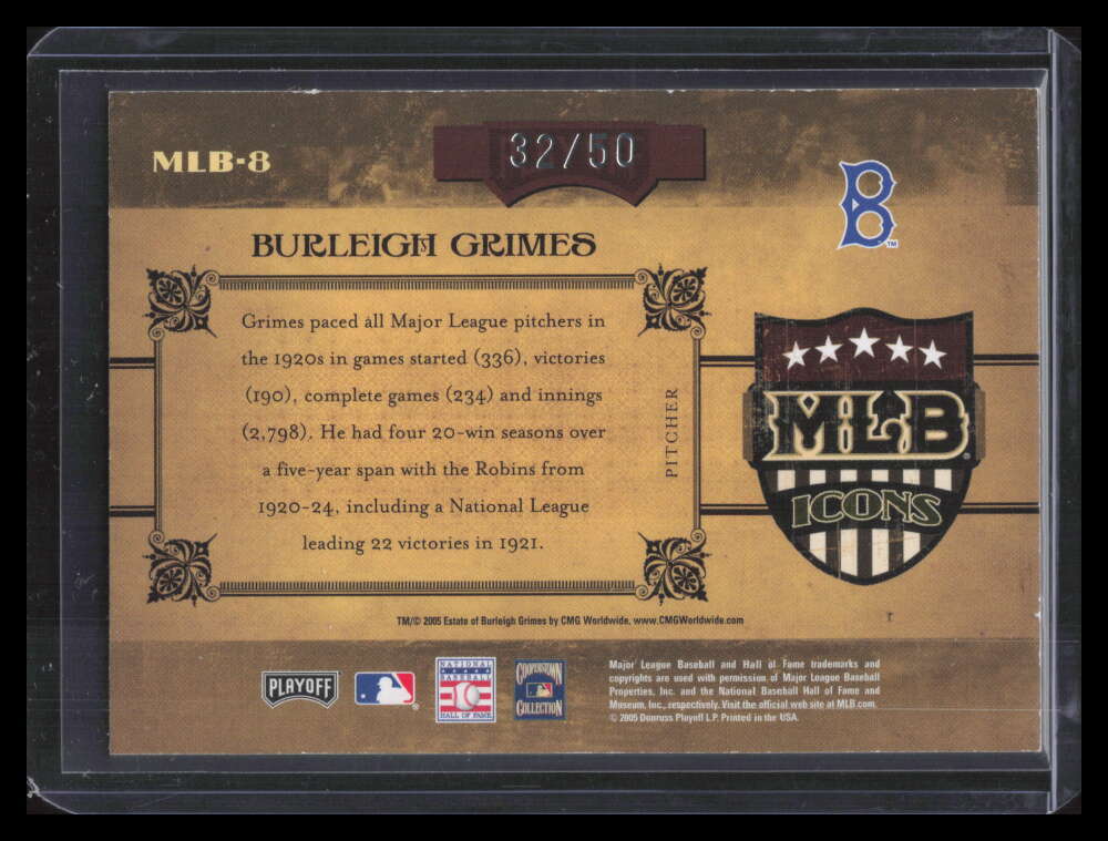 2005 Prime Cuts MLB Icons Century Silver mlb8 Burleigh Grimes 32
