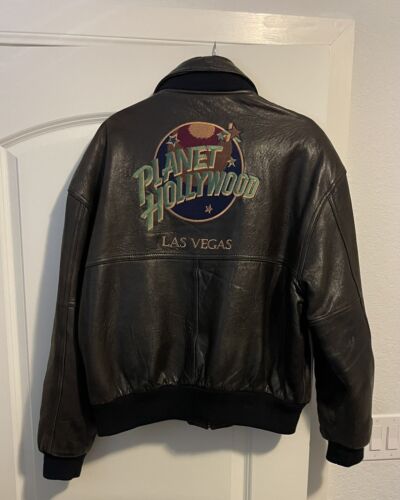 Planet Hollywood Leather Jacket 1990s Las Vegas L Large Vintage Perfect - Picture 1 of 9