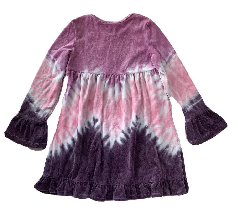 Vestido Flapdoodles Niñas Púrpura Malva Rosa Tie Dye Terciopelo Volantes en Niveles Talla 8 $47 Foto 3 de 3