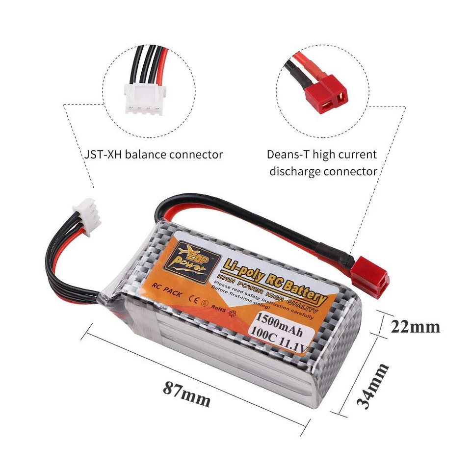 2x 3S 11,1V 1500mAh 100C Lipo Batterie Deans T Stecker Für RC Drohnen Flugz Auto - Bild 3 von 4