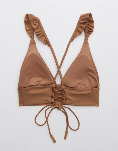 Aerie Damen Rüschen Tie Longline Triangel Bikini Oberteil Zeder Expedition Gr. M - Bild 2 von 4