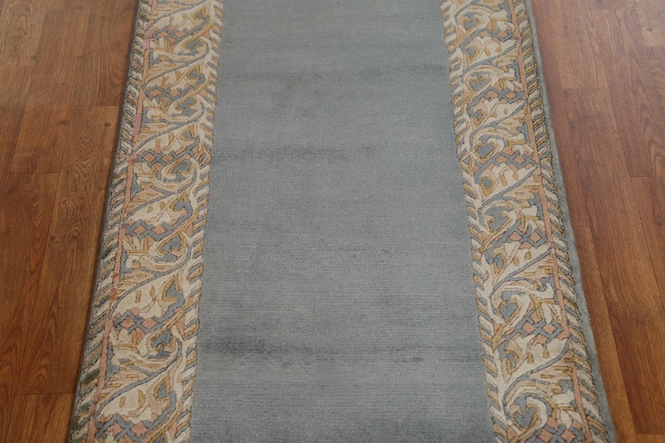 Gray Soft Plush Bordered Nepalese Oriental 3'x5' Rug Hand-knotted Wool Carpet - Image 3 of 4