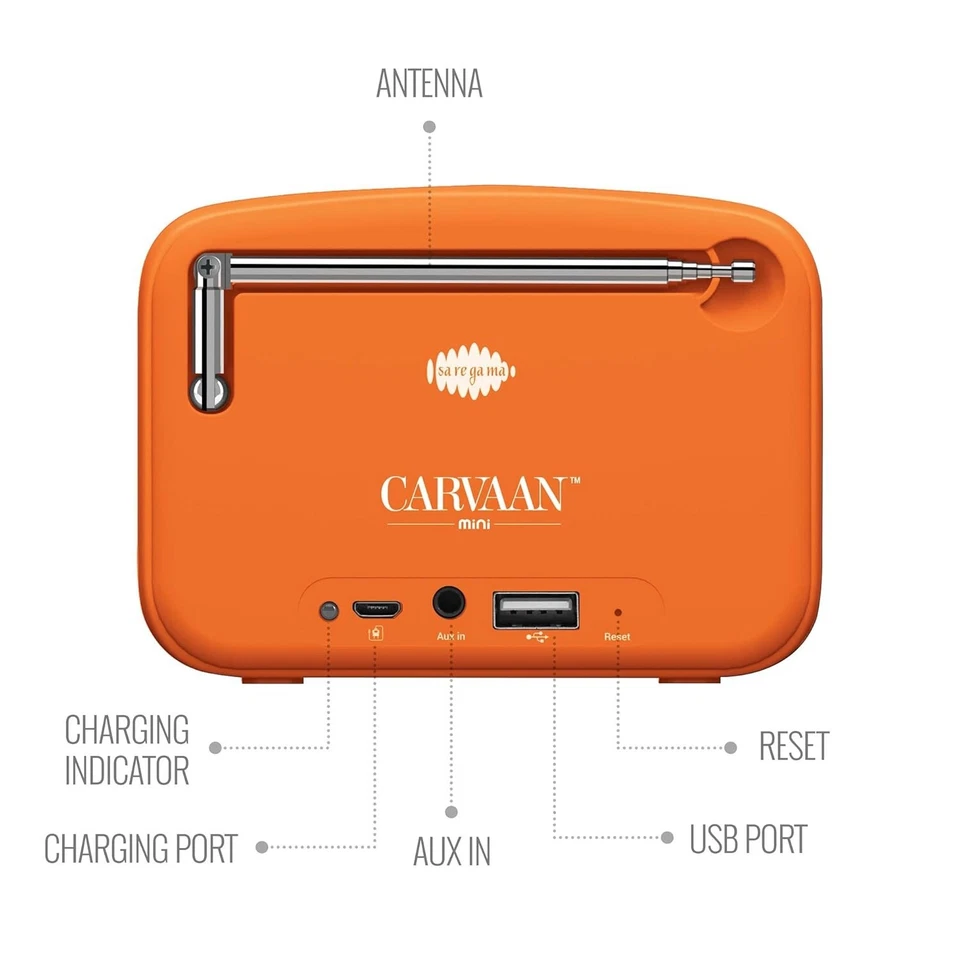 Carvaan Saregama Mini 2.0 Bhakti - Reproductor de música con Bluetooth/FM/AM/AUX (Naranja) Foto 3 de 4