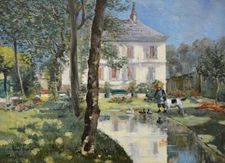 Oil painting beautiful landscape A-Manor-with-Garden-Louis-Abel-Truchet canvas