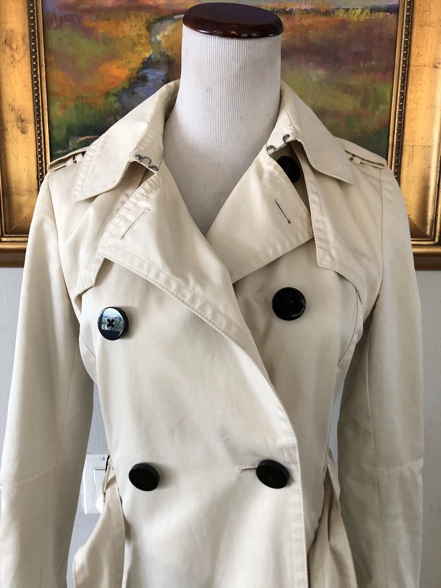 Banana Republic Trench Coat Women XS Double Breasted Belted Cream Midi