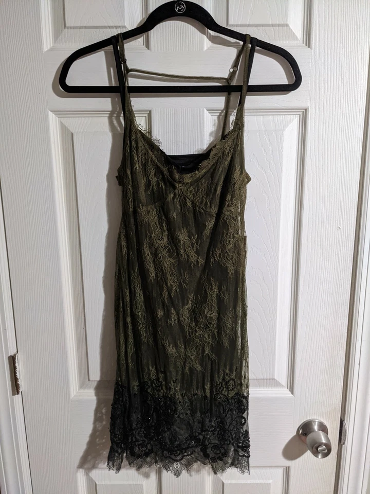 Camiseta sin mangas Diesel Lavinia XS verde oliva forrada con cuentas larga única festival boho Foto 2 de 4