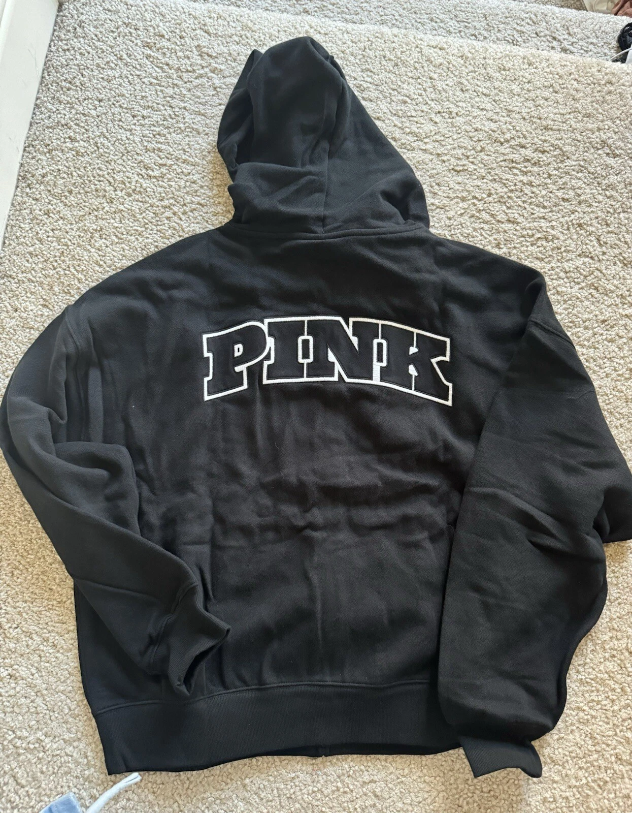 UNDERCOVER Felpa con cappuccio e zip intera Victoria’s Secret ROSA nera logo in rilievo IVY Fleece Campus M