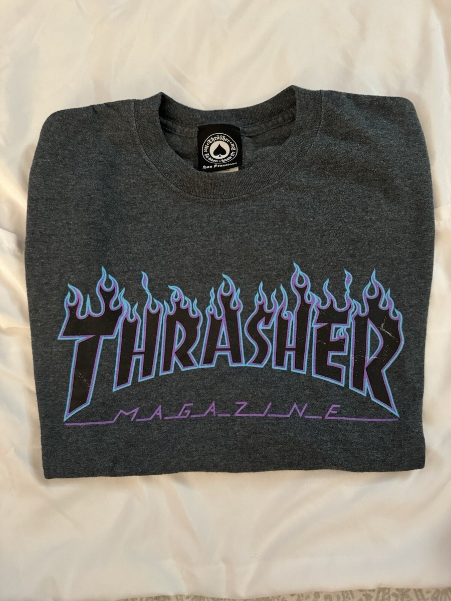 Thrasher Magazine FLAMES LOGO Skateboard T Shirt DARK HEATHER - FREE SHIPPING Thrasher Magazine FLAMES LOGO Skateboard T Shirt DARK HEATHER - FREE SHIPPING