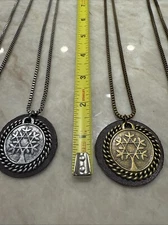 Stunning Antique Silver / Gold  Leather Tree Of Life pendant With Star Of David