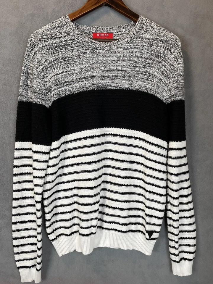 Suéter Pullover Guess Mujeres Blanco y Negro Tejido a Rayas Algodón Talla M ¡EXCELENTE ESTADO USADO! Foto 2 de 4