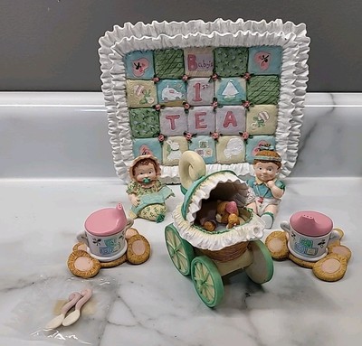 8 Pc Miniature Tea Set Babys 1st Tea Time Cups Saucers Tray Baby Stroller 7x5 