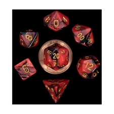FanRoll Dice Mini Polyhedral Dice Set - Red & Black w/Gold (7) New