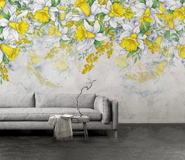 3D Yellow Flowers Floral Marble Wall Murals Wallpaper Murals Wall Sticker - Image 1 of 4