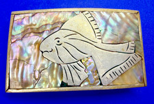 Inlay Fish Abalone Shell Chips Inlaid Artisan Made Belt Buckle Stamped Mexico