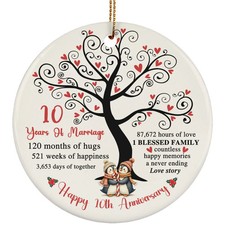10 Years Love Ornament Happy 10th Anniversary Cute Penguin Couple Christmas Gift