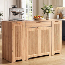 Rolling Expandable Kitchen Island with Hidden Trash  Storage, 55.1" on Wheels