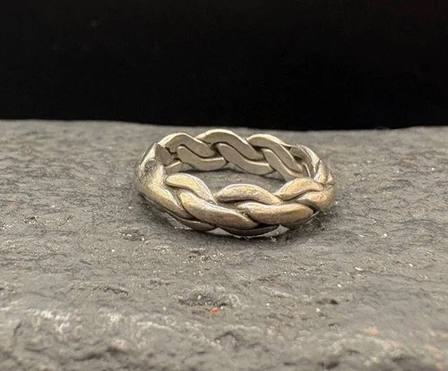SZ 6 Vintage Sterling Silver Braided Woven Chain Band Ring Estate 925 Signed