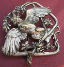 19th Century PARROT Trendy ART NOUVEAU SILVER BRASS COLLAR WATCH HOLDER BROOCH