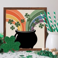 Irish Wooden Plaque Pot of Gold Rainbow St. Patrick's Day Shamrock Home Decor