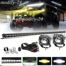 Slim 50" LED Work Light Bar +3" Pods Wire Kit Fit Jeep Wrangler JL Gladiator JT