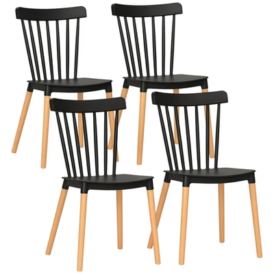 HOMCOM Lot de 4 chaises de salle à manger 48x52.5x83cm Noir - Photo 1/4