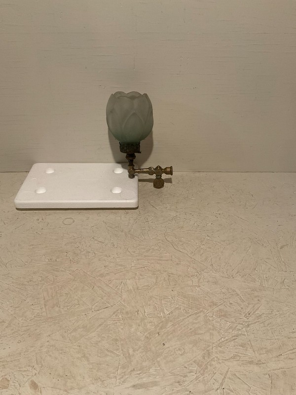 Beautiful ornate antique brass gas sconce with lovely tulip shade.