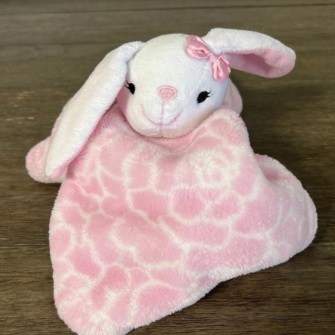 HB Hudson Baby Pink White Bunny Rabbit Lovey Security Blanket Soother Plush