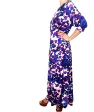 Grace Dress uk 20-22 Purple Maxi Long Stretch Casual Or Party Floral Fitted