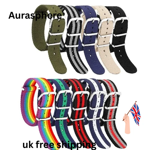 Watch Strap Black Grey Nylon One Piece Bond Spectre Band 18mm 20mm 22mm UK