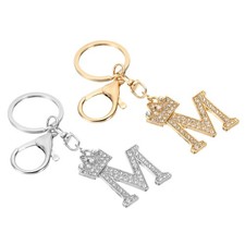 Initial Letter Keychain, 2 Pcs Letter m Crown Design Charm, Gold/Silver