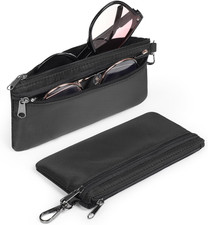 Double Glasses Case Soft Zipper, Clip Dual Sunglasses Case Organizer for 2 Pairs