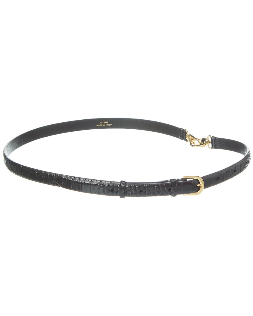 Женский ремень из кожи с тиснением под крокодила с тотемной двойной застежкой, черный