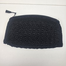 Vintage 1950s Black Cord Crochet Woven Clutch Handbag Purse Zip Retro MCM Japan