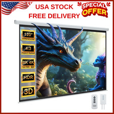 120Inch Motorized Projection Screen 43 4K 3D HD Electric Projector Screen