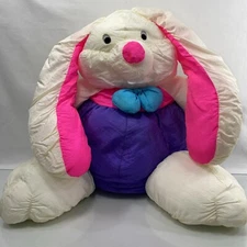 Stuffins Nylon Puffy BUNNY RABBIT Plush Hot Neon Pink Purple White 14 Inch 1990s