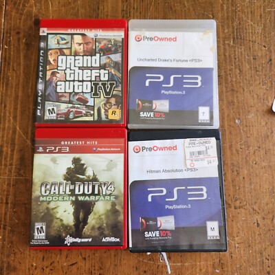 Lot of 4 PS3 Uncharted Drakes Call Of Duty4 Hitman Absolution Grand Theft Auto 4