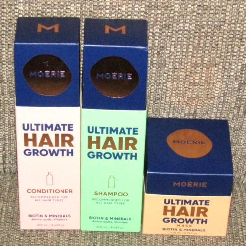 NEW Full Size Moerie Ultimate Hair Growth Set - Shampoo, Conditioner, Mask