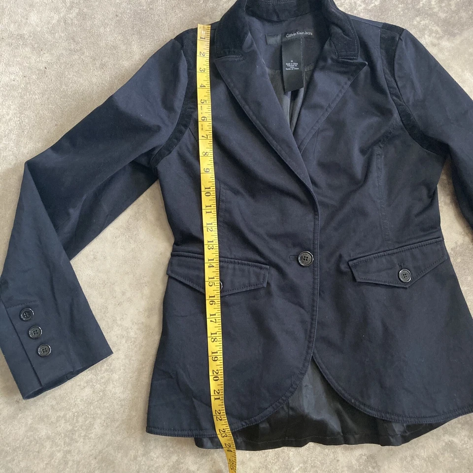 Blazer Calvin Klein Mujer Mediano Negro Un Pecho Chaqueta Bolsillos Algodón Foto 4 de 4