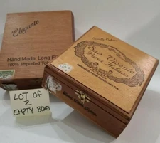 Wood Cigar Box San Vicente Puros Habano Semilla Cubano Elegante Vintage 2 Boxes 