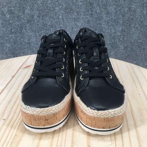 JLO Jennifer Lopez Shoes Womens 6.5M Laurn Espadrille Sneaker Black Faux Leather - Picture 4 of 14