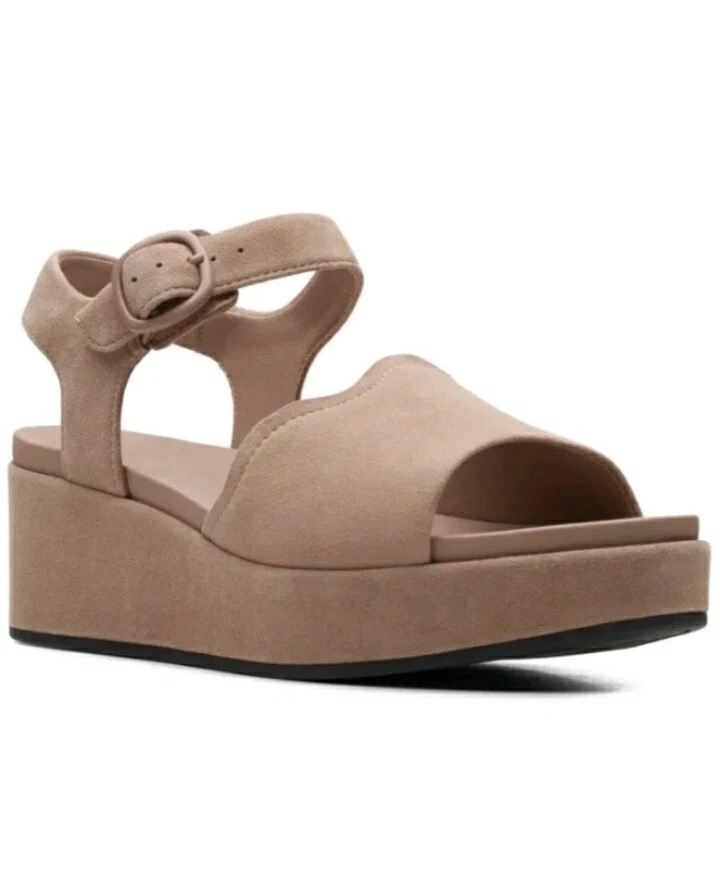 Sandali con zeppa Clarks donna * Kimmei Way * DARK BLUSH SCAMOSCIATE UK 4 D