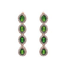 Natural Chrome Diopside Long Drop Earrings 925 Silver Rose Gold Plated Jewelry