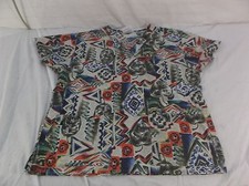 Uniform City Black Grey Red Blue Graphic Pattern Medium Nursing Scrub Top